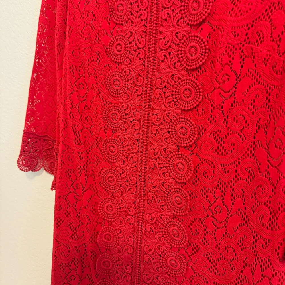 Laundry by Shelli Segal 3/4 Sleeve Red Crochet Dress. Size 4. - Picture 7 of 14
